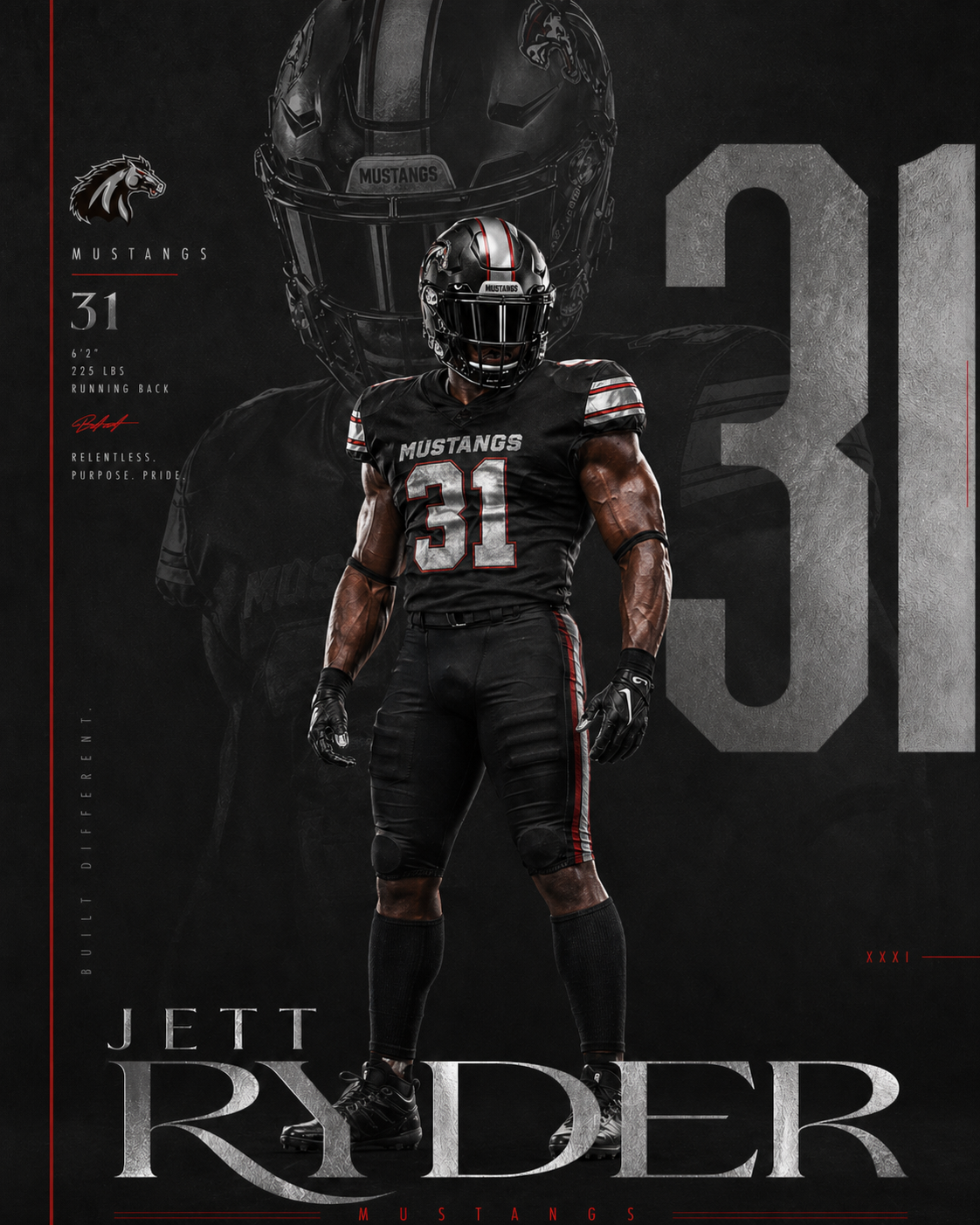 Jett Ryder Mustangs minimalist football poster example