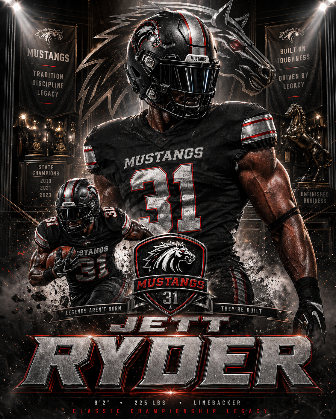 Jett Ryder Mustangs championship legacy football poster example