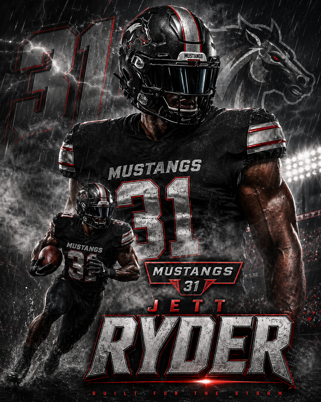 Jett Ryder Mustangs football custom sports card example