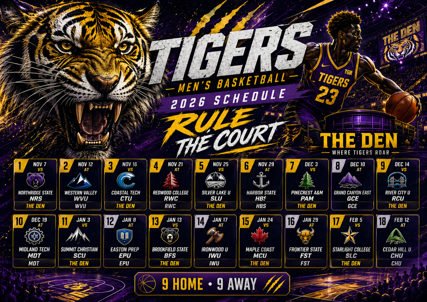 Tigers men's basketball 2026 schedule graphic example